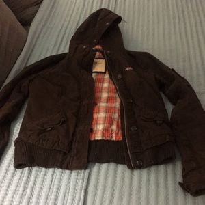 Chocolate brown hollister jacket.